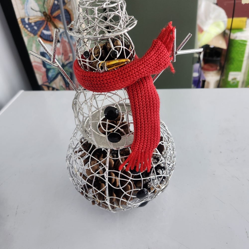 Wire Snowman Christmas Decor Red Scarf Holiday Tabletop Decoration